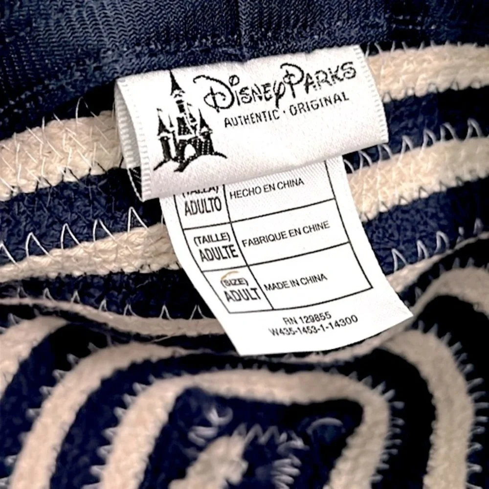 DISNEY PARKS Mickey Mouse Floppy Wide Brim Beach Blue Striped Sun Hat  EUC